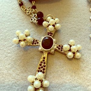 Fancy cross with pearl necklace.  New